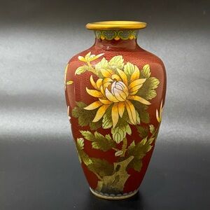 JINGFA Chrysanthemum Flower Chinese Cloisonne 7” Enamel Vase